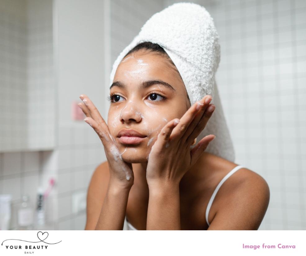 picture of a woman washing her face