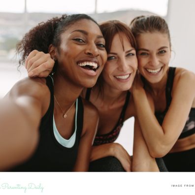 picture of 3 happy and healthy women in workout clothes